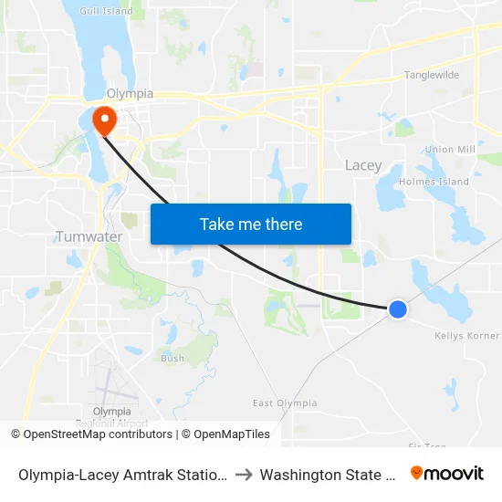 Olympia-Lacey Amtrak Station (OLW) to Washington State Capitol map