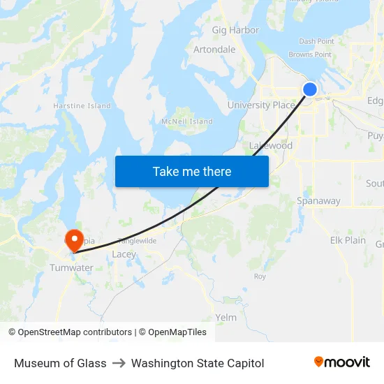 Museum of Glass to Washington State Capitol map