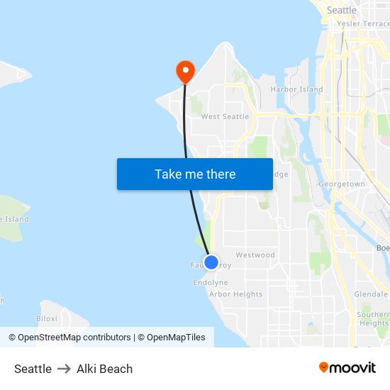 Seattle to Alki Beach map