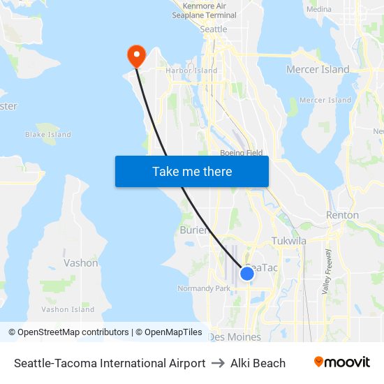Seattle-Tacoma International Airport to Alki Beach map