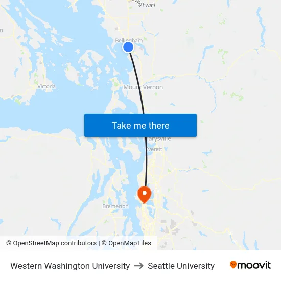 Western Washington University to Seattle University map