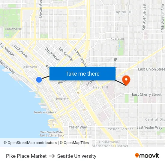 Pike Place Market to Seattle University map