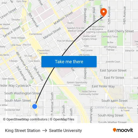 King Street Station to Seattle University map