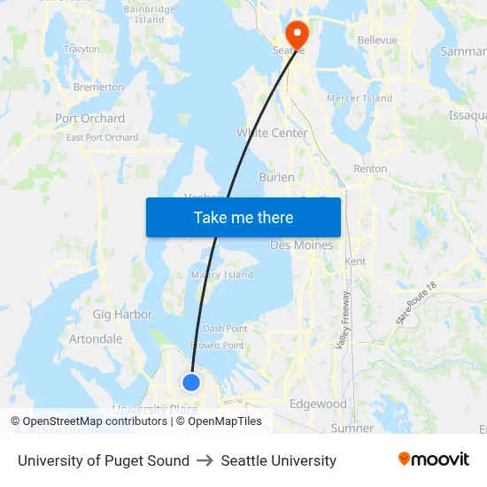 University Of Puget Sound to Seattle University map
