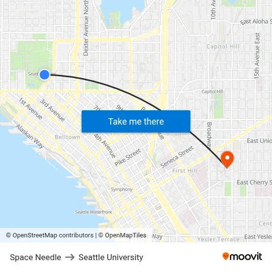 Space Needle to Seattle University map