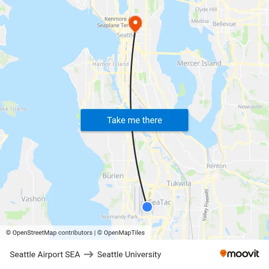 Seattle Airport SEA to Seattle University map