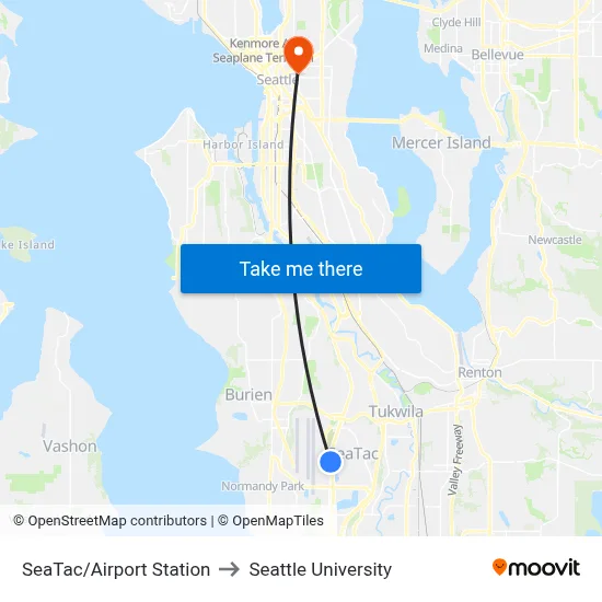 SeaTac/Airport Station to Seattle University map