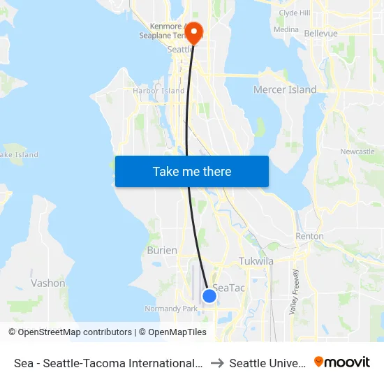 Sea - Seattle-Tacoma International Airport to Seattle University map