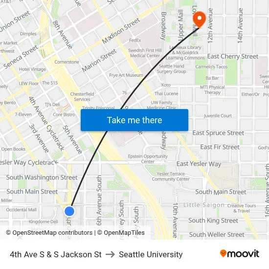 4th Ave S & S Jackson St to Seattle University map
