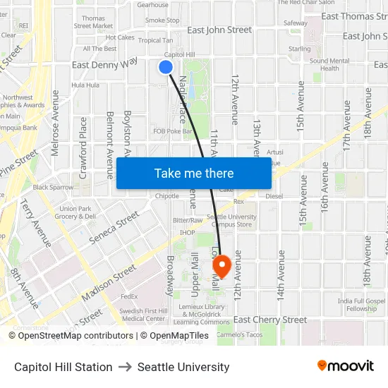 Capitol Hill Station to Seattle University map