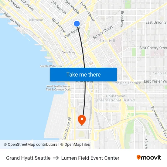 Grand Hyatt Seattle to Lumen Field Event Center map