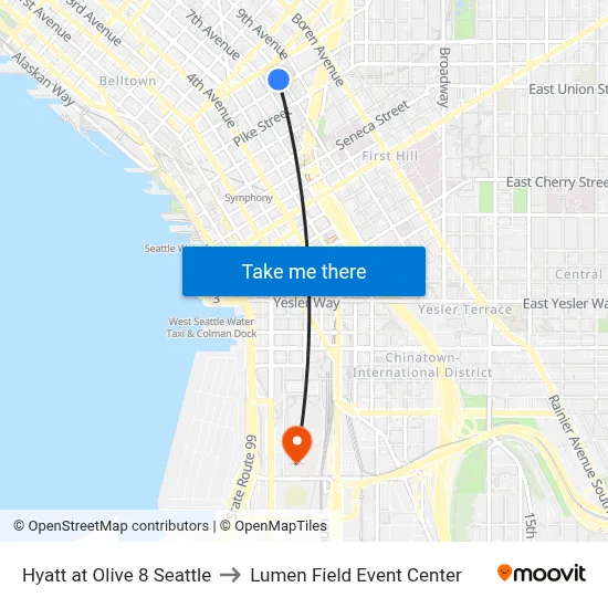 Hyatt at Olive 8 Seattle to Lumen Field Event Center map