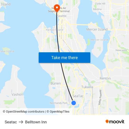 Seatac to Belltown Inn map