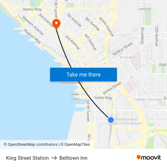 King Street Station to Belltown Inn map