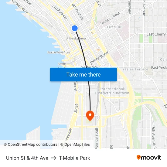 Union St & 4th Ave to T-Mobile Park map