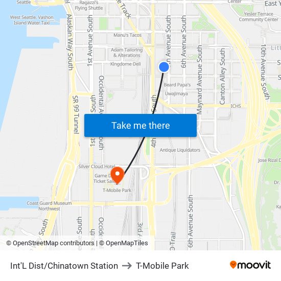 Int'L Dist/Chinatown Station to T-Mobile Park map