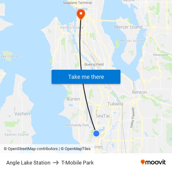 Angle Lake Station to T-Mobile Park map