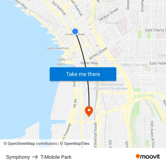 Symphony to T-Mobile Park map