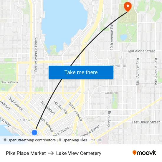 Pike Place Market to Lake View Cemetery map