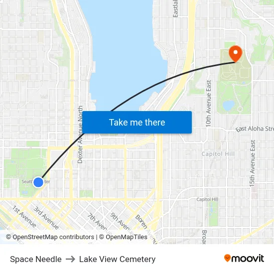 Space Needle to Lake View Cemetery map