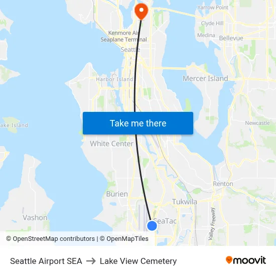 Seattle Airport SEA to Lake View Cemetery map
