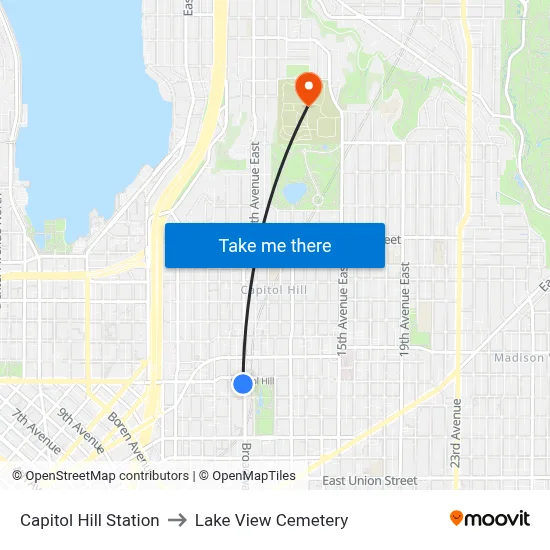Capitol Hill Station to Lake View Cemetery map