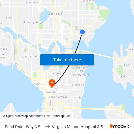 Sand Point Way NE & 40th Ave NE to Virginia Mason Hospital & Seattle Medical Center map