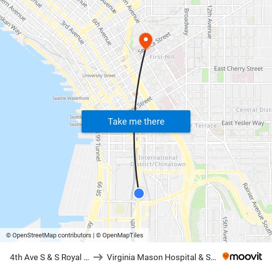 4th Ave S & S Royal Brougham Way to Virginia Mason Hospital & Seattle Medical Center map