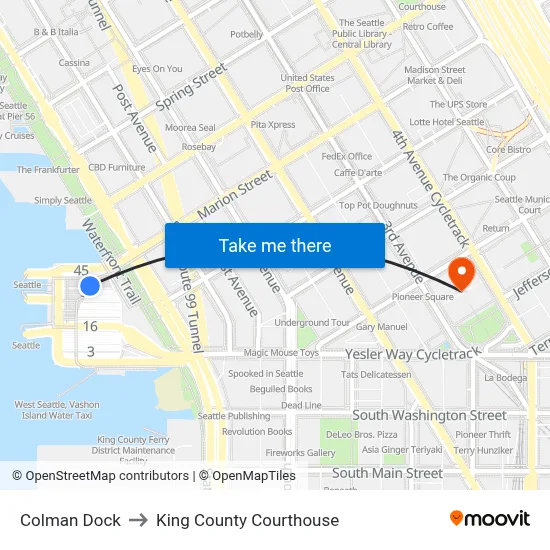 Colman Dock to King County Courthouse map