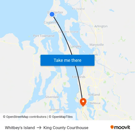 Whitbey's Island to King County Courthouse map