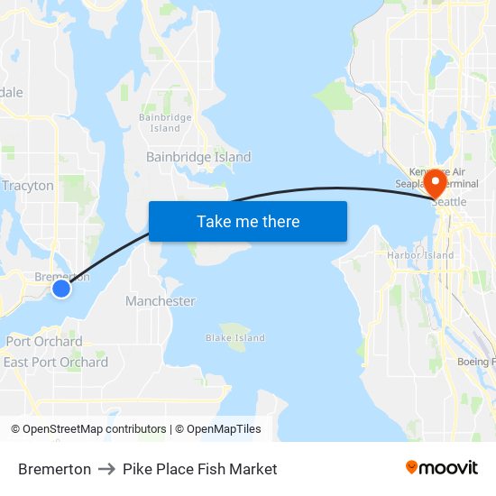 Bremerton to Pike Place Fish Market map