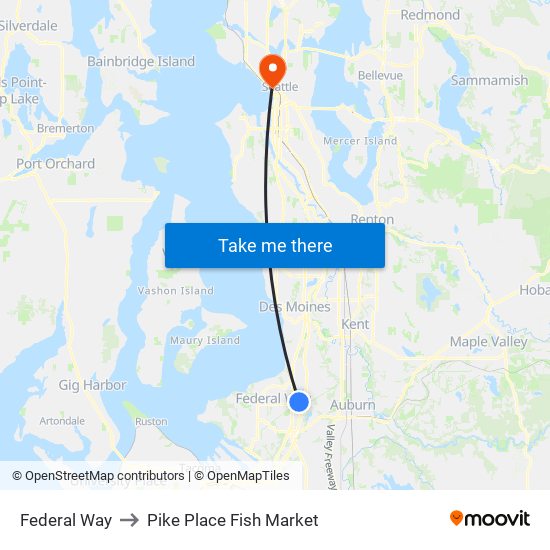 Federal Way to Pike Place Fish Market map