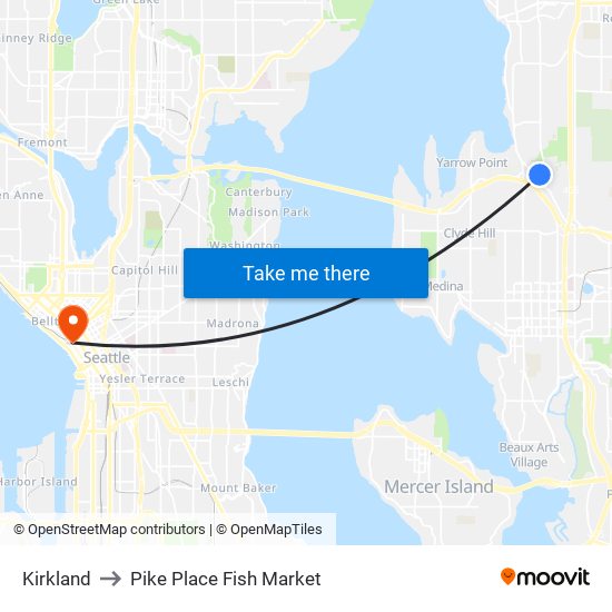 Kirkland to Pike Place Fish Market map