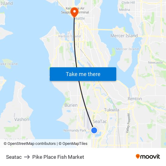 Seatac to Pike Place Fish Market map