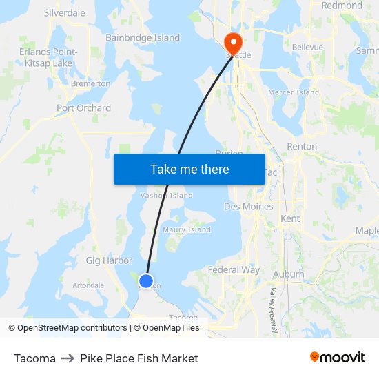Tacoma to Pike Place Fish Market map