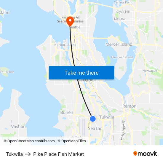 Tukwila to Pike Place Fish Market map