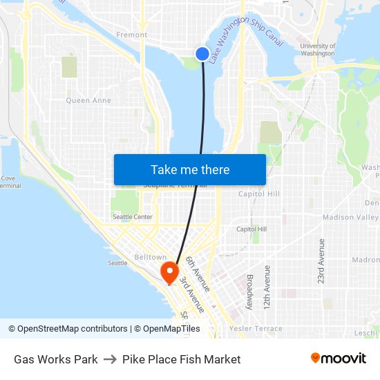 Gas Works Park to Pike Place Fish Market map