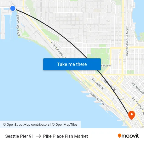 Seattle Pier 91 to Pike Place Fish Market map