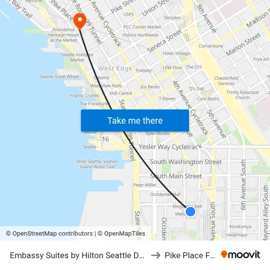 Embassy Suites by Hilton Seattle Downtown Pioneer Square to Pike Place Fish Market map