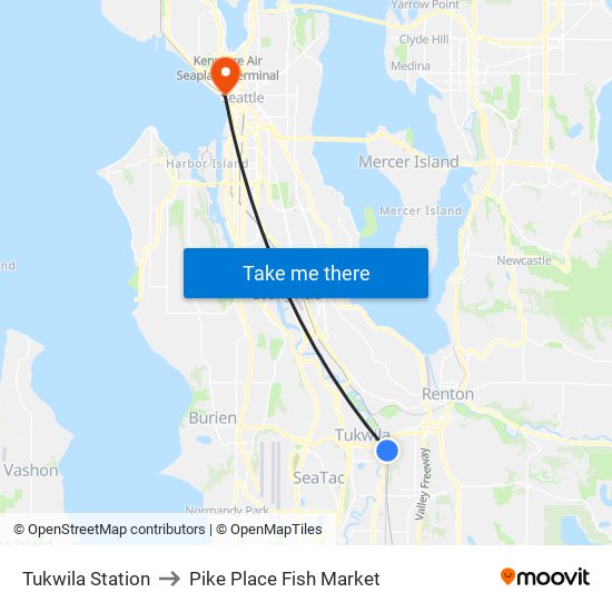 Tukwila Station to Pike Place Fish Market map