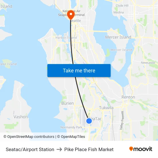 Seatac/Airport Station to Pike Place Fish Market map