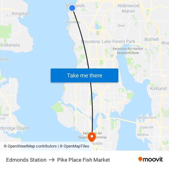 Edmonds Station to Pike Place Fish Market map