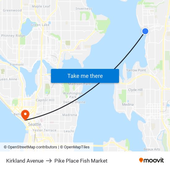 Kirkland Avenue to Pike Place Fish Market map