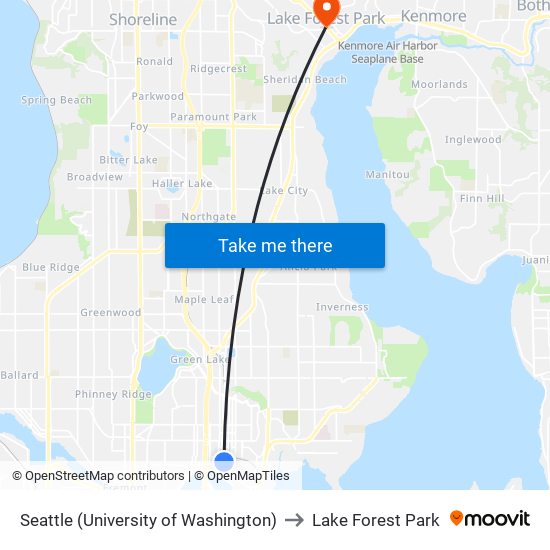 Seattle (University of Washington) to Lake Forest Park map