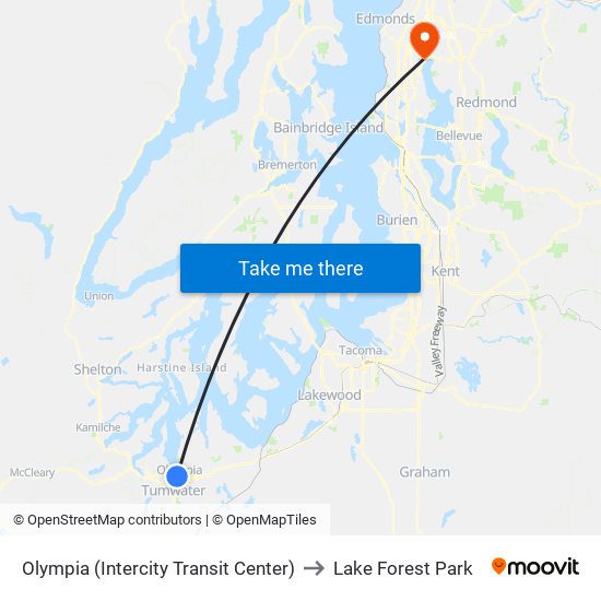 Olympia (Intercity Transit Center) to Lake Forest Park map