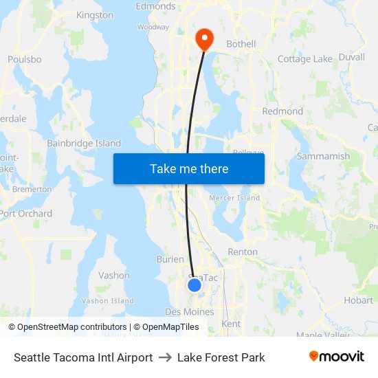 Seattle Tacoma Intl Airport to Lake Forest Park map