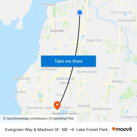 Evergreen Way & Madison St - NB to Lake Forest Park map