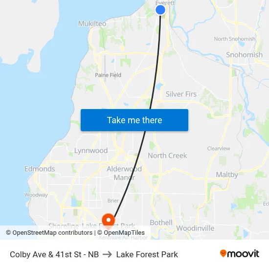 Colby Ave & 41st St - NB to Lake Forest Park map