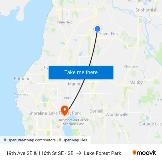 19th Ave SE & 116th St SE - SB to Lake Forest Park map