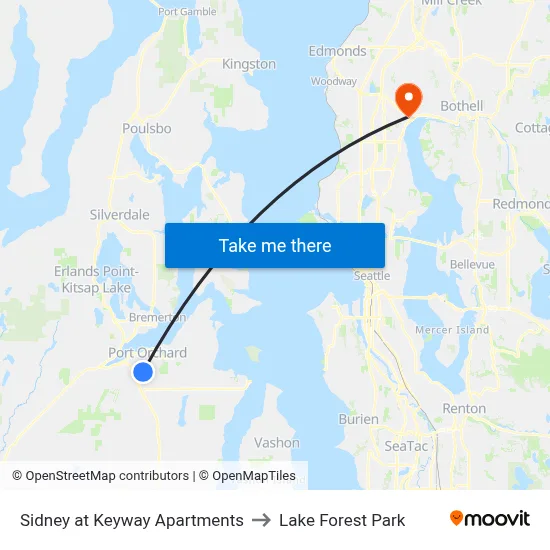 Sidney at Keyway Apartments to Lake Forest Park map